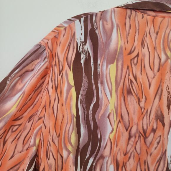Vintage Caviar flame print lace up front long sleeve blouse woman's size XL - Picture 5 of 7